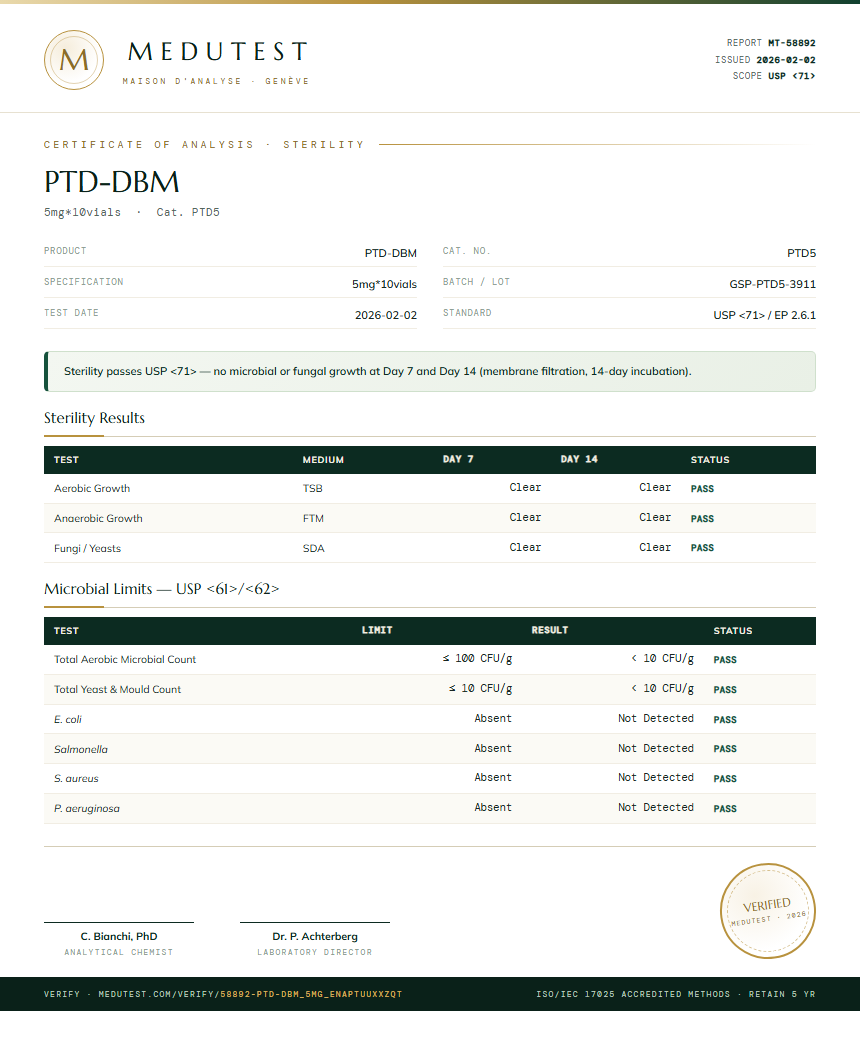 PTD-DBM Sterility report by Medutest